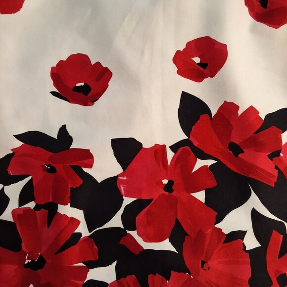 Studio I White Fit & Flare Sleeveless Dress With Red & Black Floral Print Ribbon - Picture 4 of 7